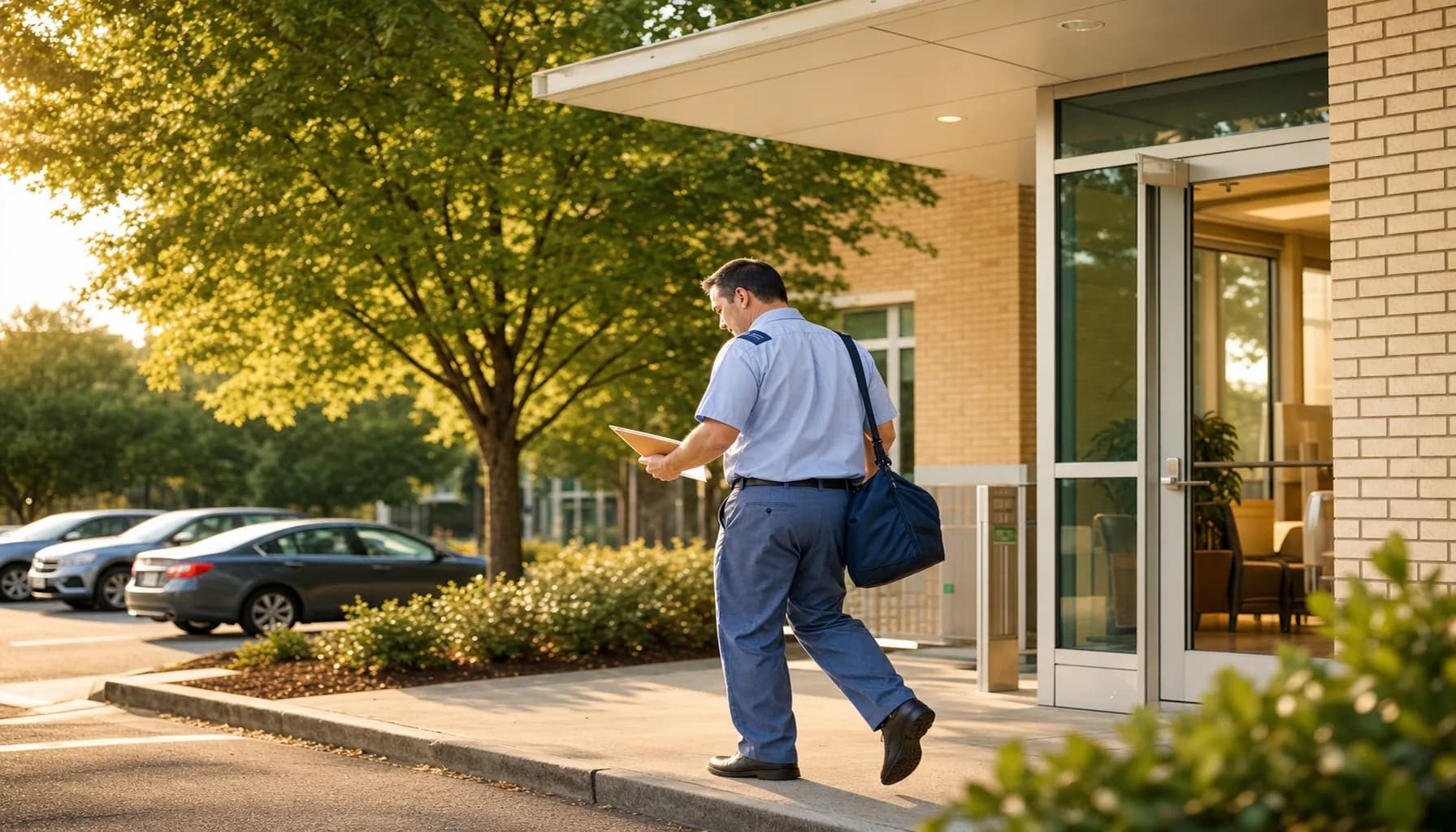 A federal worker leaving an OWCP-credentialed clinic after an appointment