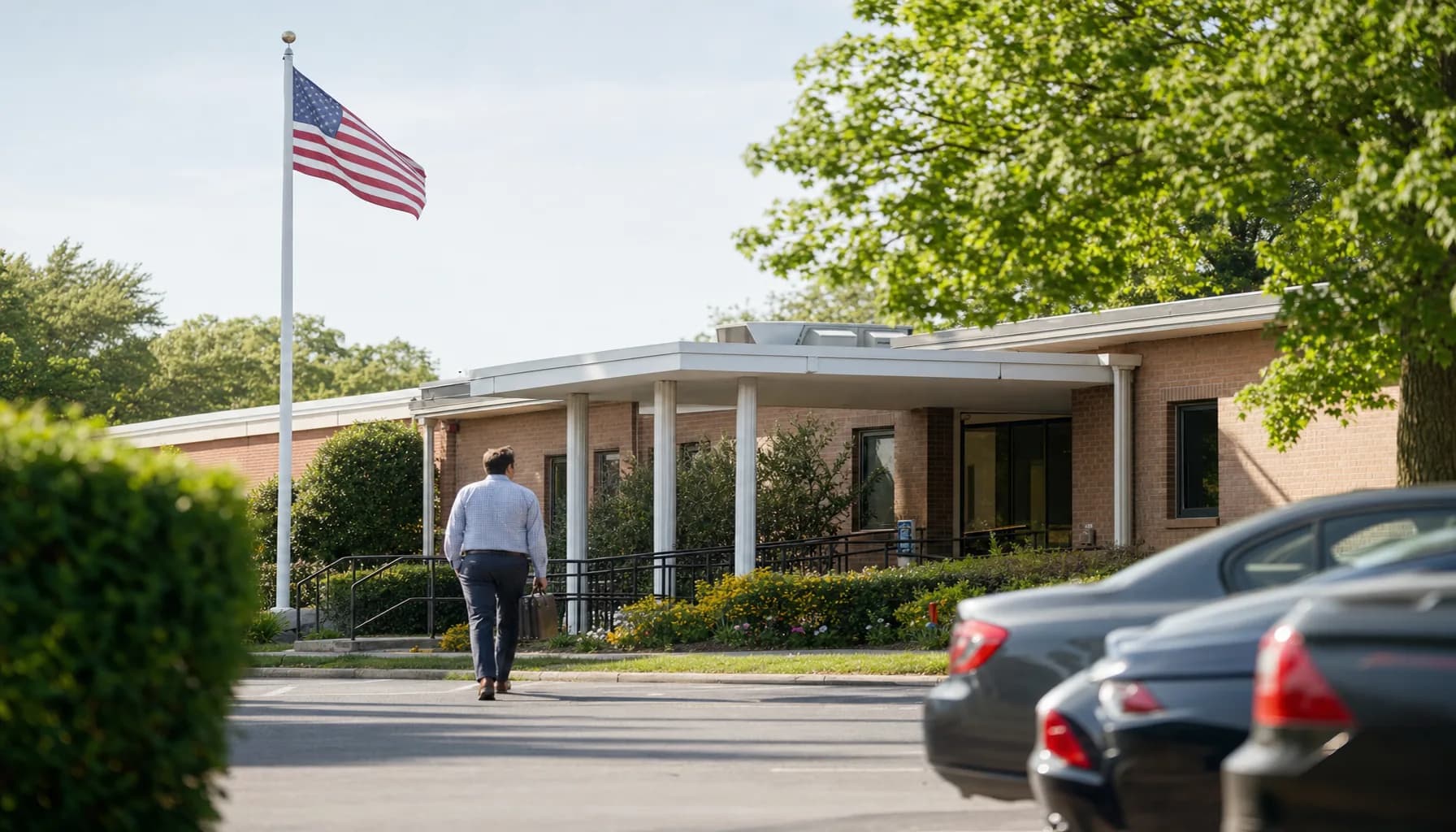 Documentary scene representing federal worker presence in Syosset, NY